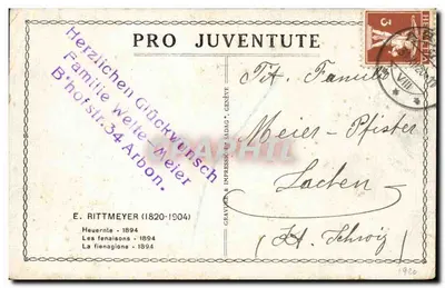 Scena życia alpejskiego — prace polowe — rzeźba E. Rittmeyer, seria 'Pro Juventute' — Rewers