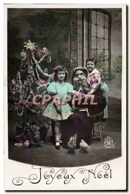 Pai Natal com dois crianças — decoração de Natal — Paris, editor Paris, n° 432