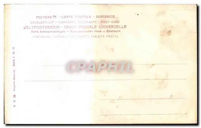 Zachód słońca nad jeziorem — akwarela — C. Pe, seria 11 — Rewers