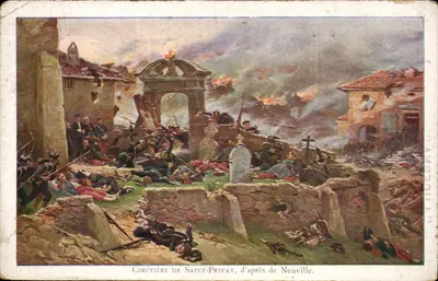 Bilhete postal antigo Fantasia Cemitério de Saint Privat d'apres de Neuville Militaria