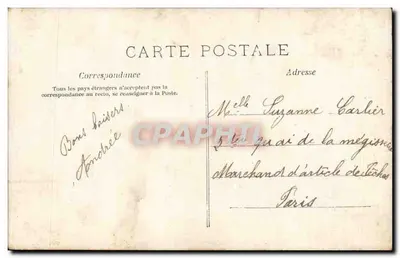 Girl in a dress and flowered hat — vintage postcard — publisher not visible — Back