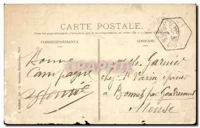 Paris Stara pocztówka Przecinek ulic Sevres i Saints Peres — Rewers