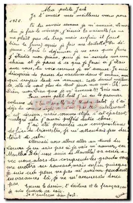 Młody mężczyzna w stroju komicznym — rysunek podpisany 'Phane' — odwrotna strona: ręczna wiadomość datowana 1926 — Rewers