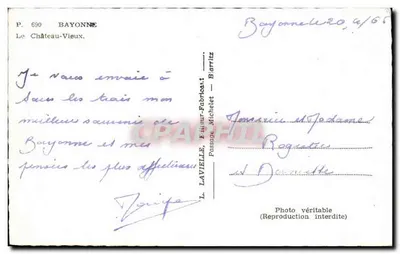 El Castillo Viejo — Bayona — Editor L. Lavielle, n° P. 690 — Reverso