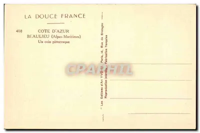Beaulieu — Côte d'Azur (Alpes-Maritimes) — As Edições de Arte YVO, Paris — Verso