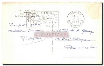 Menton — Plaża i Stare Miasto — wydawca nieznany, nr 213 — Rewers