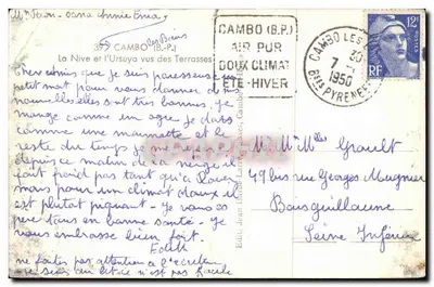 Cambo-les-Bains — Vista das Terras — Ed. Jean Barde-Latte, França — Verso