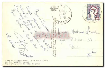 I giardini di Mentone — Feste del Limone — Edizioni A.D.I.A. Nizza, n° OF. 14 — Verso