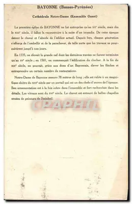 Bayonne (Basses-Pyrénées) — Catedral de Nossa Senhora (Conjunto Oeste após restauração) — Coleção da Kolarsine e da Solution Pautauberge, 3ª Série — Verso