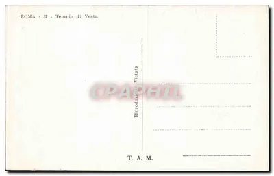 Rzym — świątynia Vesty i wyłożona rzeźbami fontanna — T.A.M. nr 37 — Rewers
