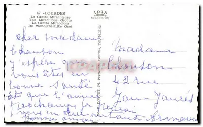 Gruta Milagrosa de Lourdes — editor IRIS MEXICHROME, n°47 — Verso
