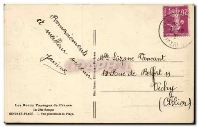 La Côte Basque — Ogólny widok plaży — Hendave-Plage, wydane przez Les Beaux Paysages de France — Rewers
