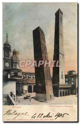 Bologna — Wieże Asinelli i Garisendi — Atelier Artystyczny A. Burenheimer & Cie, wydanie nr 1933