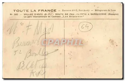 Vallee d'Aspe — Gare internationale de Canfranc — Éditions Jové, Pau (B.P.) — Rewers