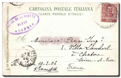 Faraglioni widziane z drogi Krupp — Capri — Wydawnictwo E. Ragozino, Galeria Umberto, Napoli — Rewers