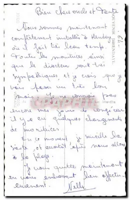 Hendaye — vista panorâmica com castelo, praia, ponte e vacas — editor Souvenir Hendaye — Verso