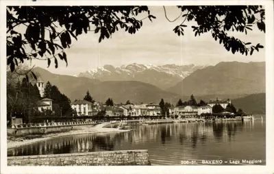 Baveno – Lago Maggiore – vista do lago e das montanhas nevadas – editor Brunner & C. Como, n° 206-51