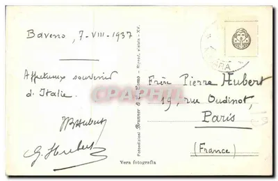 Baveno – Lago Maggiore – vista do lago e das montanhas nevadas – editor Brunner & C. Como, n° 206-51 — Verso