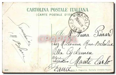 Dois meninos comendo espaguete — Costumi Napoletani — Editor E. Ragozino, Napoléon — Verso