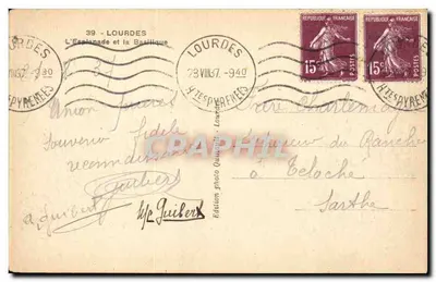 Lourdes — Widok Esplanade i Bazyliki — Wydanie fotograficzne Quinter 39 — Rewers