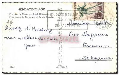Praia de Hendaye — vista da praia com a Espanha no fundo — Éditions de Luna Estel, n°3323 — Verso