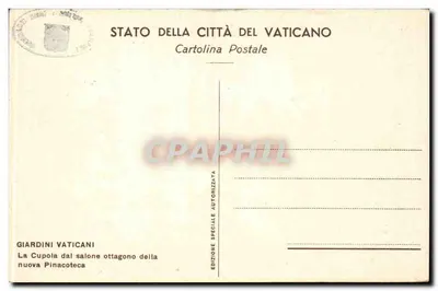 Vaticaanse Tuinen — De Kuppel vanaf het octagonale zaal van de nieuwe Pinacotheca — Uitgever Staat van de Stad Vaticaan — Achterkant