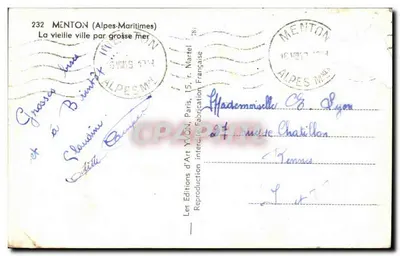 Menton (Alpes-Maritimes) — Widok starego miasta z morzem — Les Editions d'Art YVON, Paryż — Rewers
