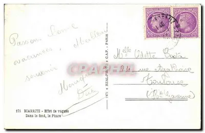 Biarritz — Effetto di onde in fondo, il faro — Editore C.A.P. n° 475 — Verso