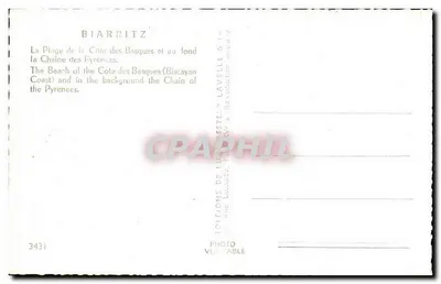 Biarritz — Plage de la Côte des Basques et au fond la chaîne des Pyrénées — Estel — Verso