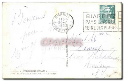 Biarritz — Plaża — Wydawnictwo Labouche, Toulouse, n° 1334 — Rewers