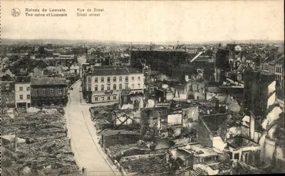 Ruínas de Louvain — Rue de Diest — editor N. Thill, Bruxelas