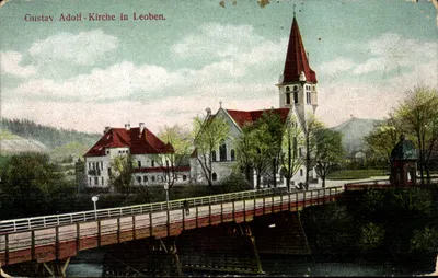 Igreja Gustav Adolf em Leoben — editor Eigen tum u. Verlag von Arwed Strauch, Leipzig, n° 7026