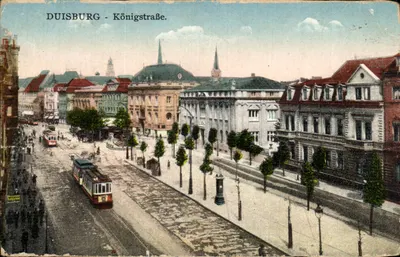 Duisburg - Königstraße — vista da rua com trams e edifícios — editor não identificado