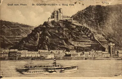 St. GOARSHAUSEN u. Burg Katlz — vista do rio Reno com castelo em rocha — editor R.S.M.