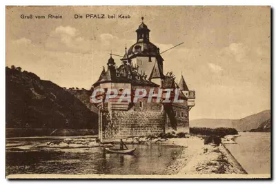 Castelo da Pfalz em Kaub — sobre o Reno — editor K.S.M., n° F6139