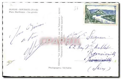 La Grotte - Parc Barbieux - Roubaix (Nord) — Éditions 'La Cigogne' — Verso