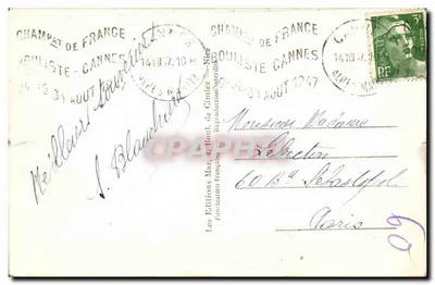 Cannes - A Croisette — vista da entrada do Grand Hôtel com palmeiras e carros da época — Éditions de Cimiez, n°126 — Verso