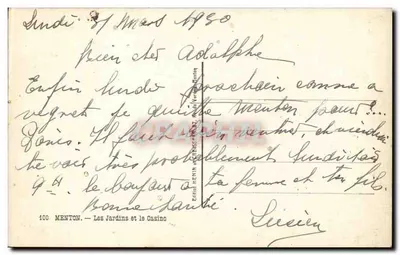 Menton — Ogród i Kasyno — Wydawnictwo HENR & CIE, Menton, nr 100 — Rewers