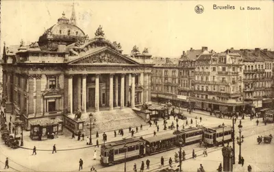 Bruxelas La Bourse — vista da praça com trams — editor N. Jols, número de série não visível