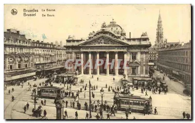 Bruxelas — A Bolsa — vista da praça com trams — editor Thill, n° 14