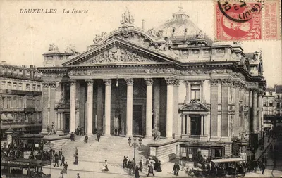 Bruxelas A Bolsa — vista do edifício com colunatas e esculturas — editor anônimo, n° 5359