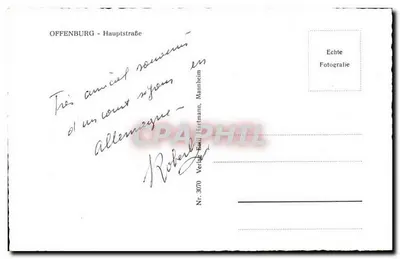 Offenburg - Hauptstraße — vista de rua com café e hotel — editor Hartmann, n° 3070 — Verso