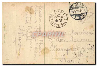 Koblenz przy Rynie — widok z lotu ptaka mostu i Rynu — wydawca Karl Fischer, nr 1004 — Rewers