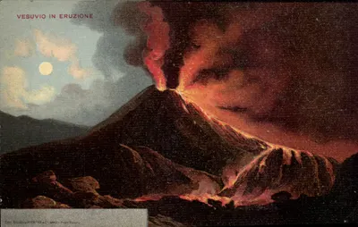 Vesuvio em erupção — Edição Antiga NICHTER & C°, Nápoles — Número de série não visível