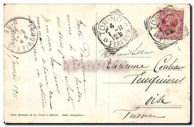 Turim - Piazza Solferino - Monumento ao Duque de Gênova — editor Brunner & C., n° 4691 — Verso