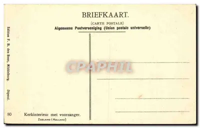 Wnętrze kościoła w Zeeland — Holandia — wydawca F. B. den Boer, Middelburg, nr 80 — Rewers