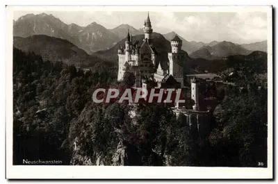Castelo de Neuschwanstein — vista panorâmica — Verlag B. Schwanthaler, N° 30