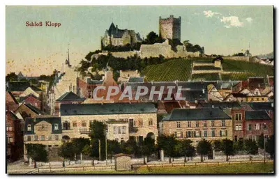 Castelo Klopp — castelo em uma colina com vinhedos — editor desconhecido