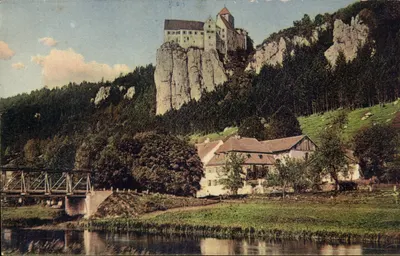 Schloss Prunn (AltMühlatal) — castelo sobre falésia — Rein fotogr. Künstlerlichtdruck von A. Kertner, Postkartenverlag Biedenb. N° 1140