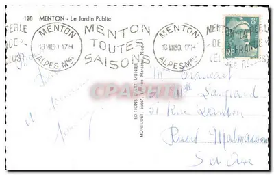 Menton — Publiczny ogród — Wydawnictwo Dart Munier, nr 128 — Rewers